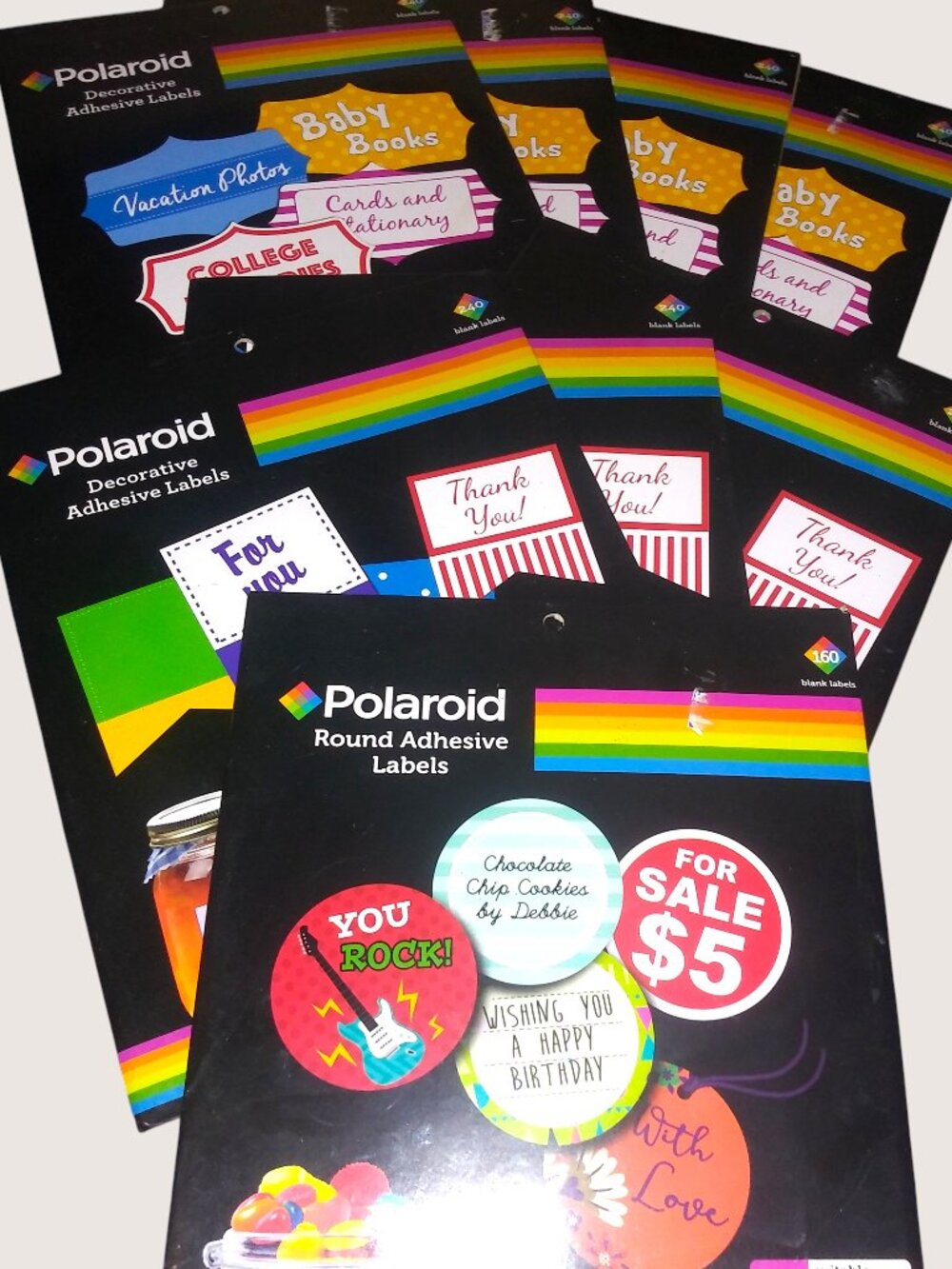 Lot 8 Polaroid Decorative Adhesive Labels Round Blank Tags Craft Gift Storage